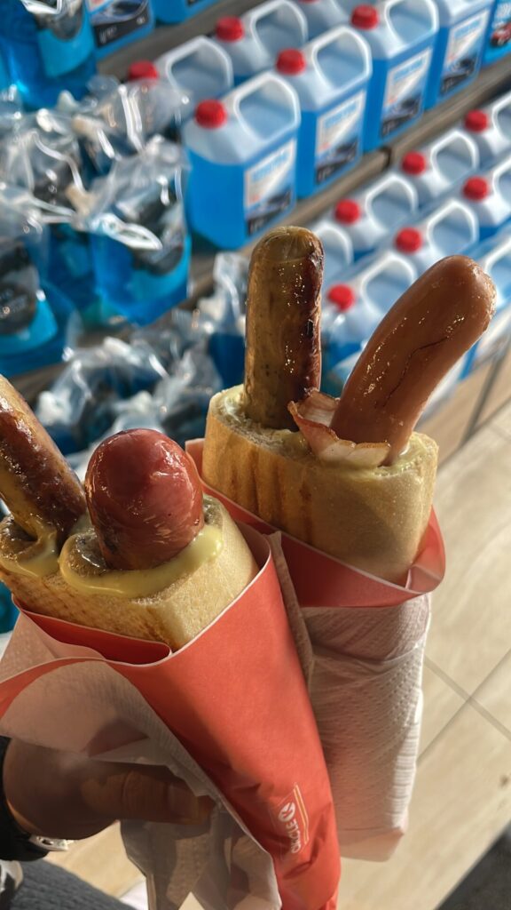 Riga to the Transfăgărășan: Our 4-Day Road Trip Through 6 Countries 1 Double hot dogs at a Circle K gas station in Panevėžys, Lithuania — a stop on our road trip from Riga to the Transfăgărășan