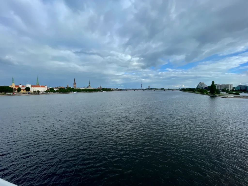View of Riga Old Town and the Daugava River on our road trip from Ukraine to the Transfăgărășan